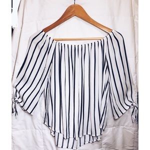 NWOT White & Black Striped Off-the-Shoulder Blouse